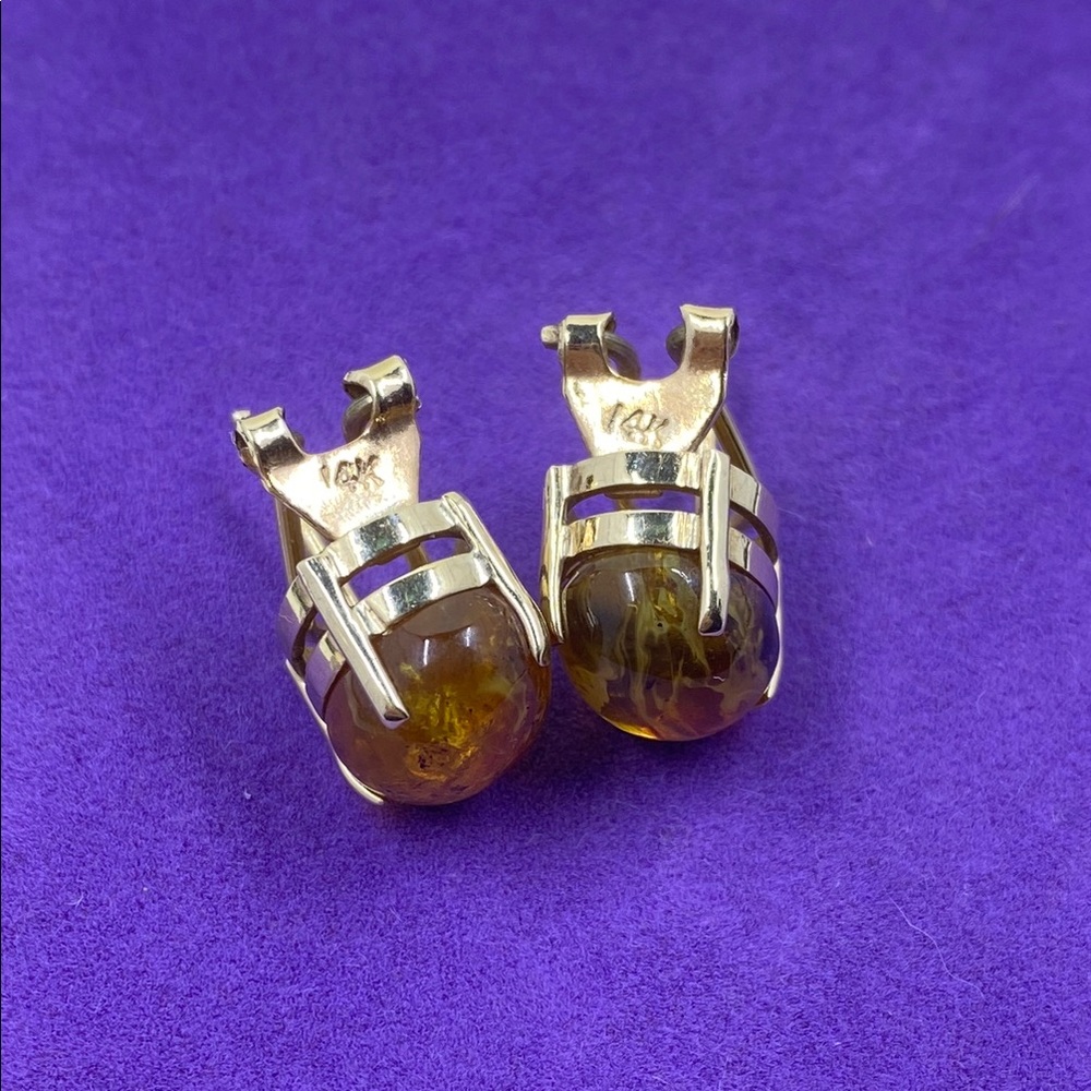 ๐ Vintage 14k Yellow Gold Amber Earrings - Picture 3 of 8